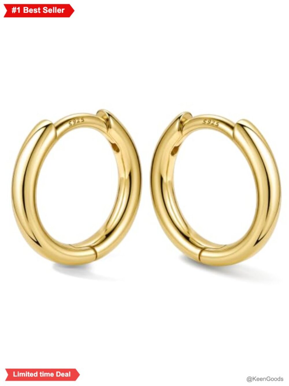 Hypoallergenic 925 Sterling Silver Post Hoop Earrings 14K Gold Plated